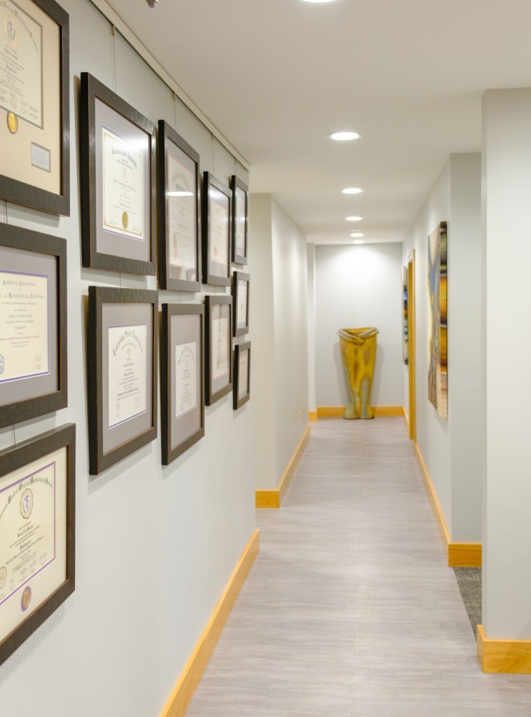 hallway with all awards and certifications